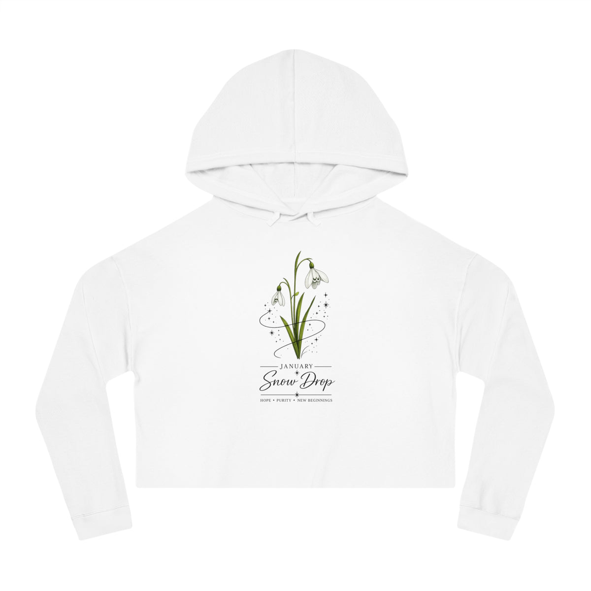 January Birth Flower Cropped Hooded Sweatshirt