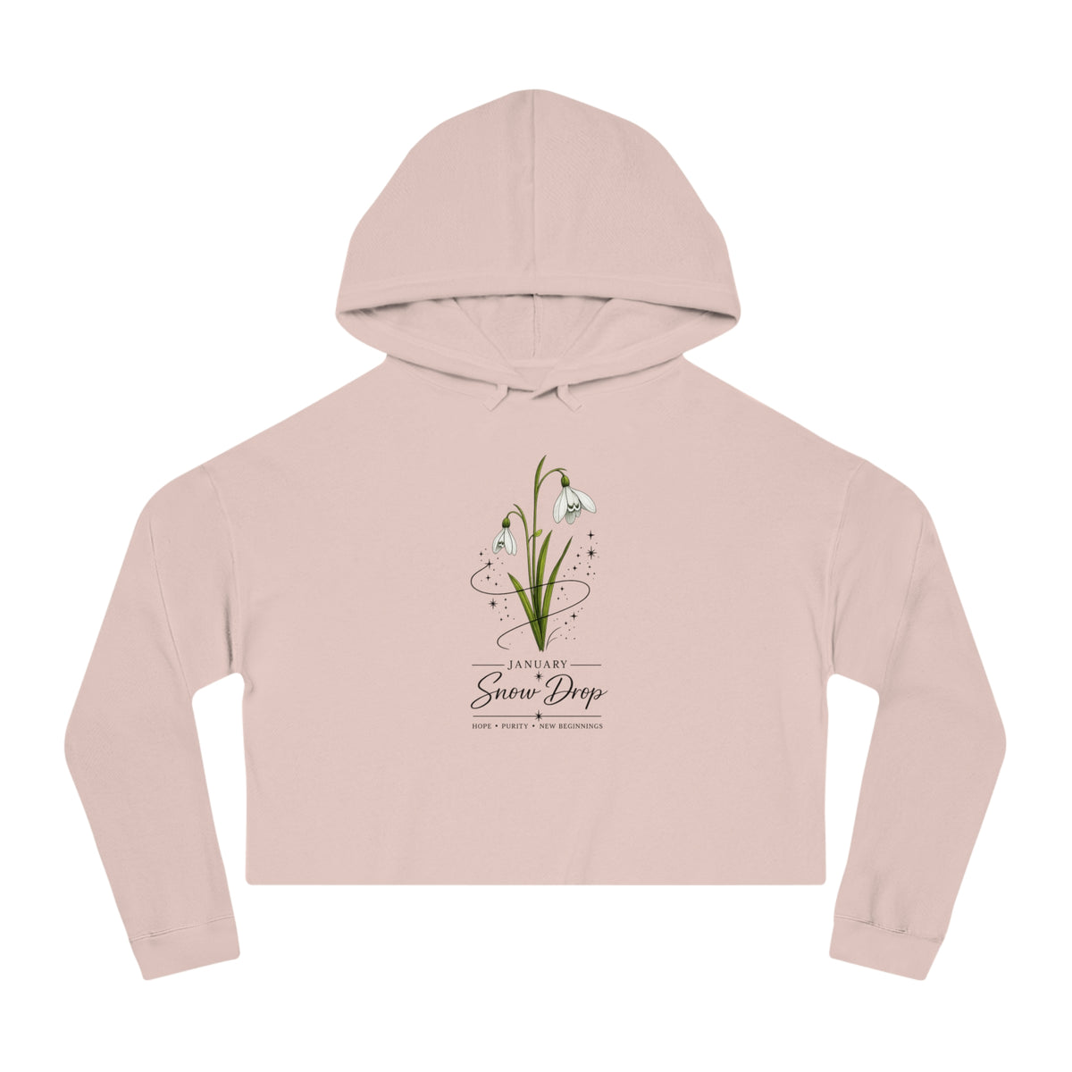 January Birth Flower Cropped Hooded Sweatshirt