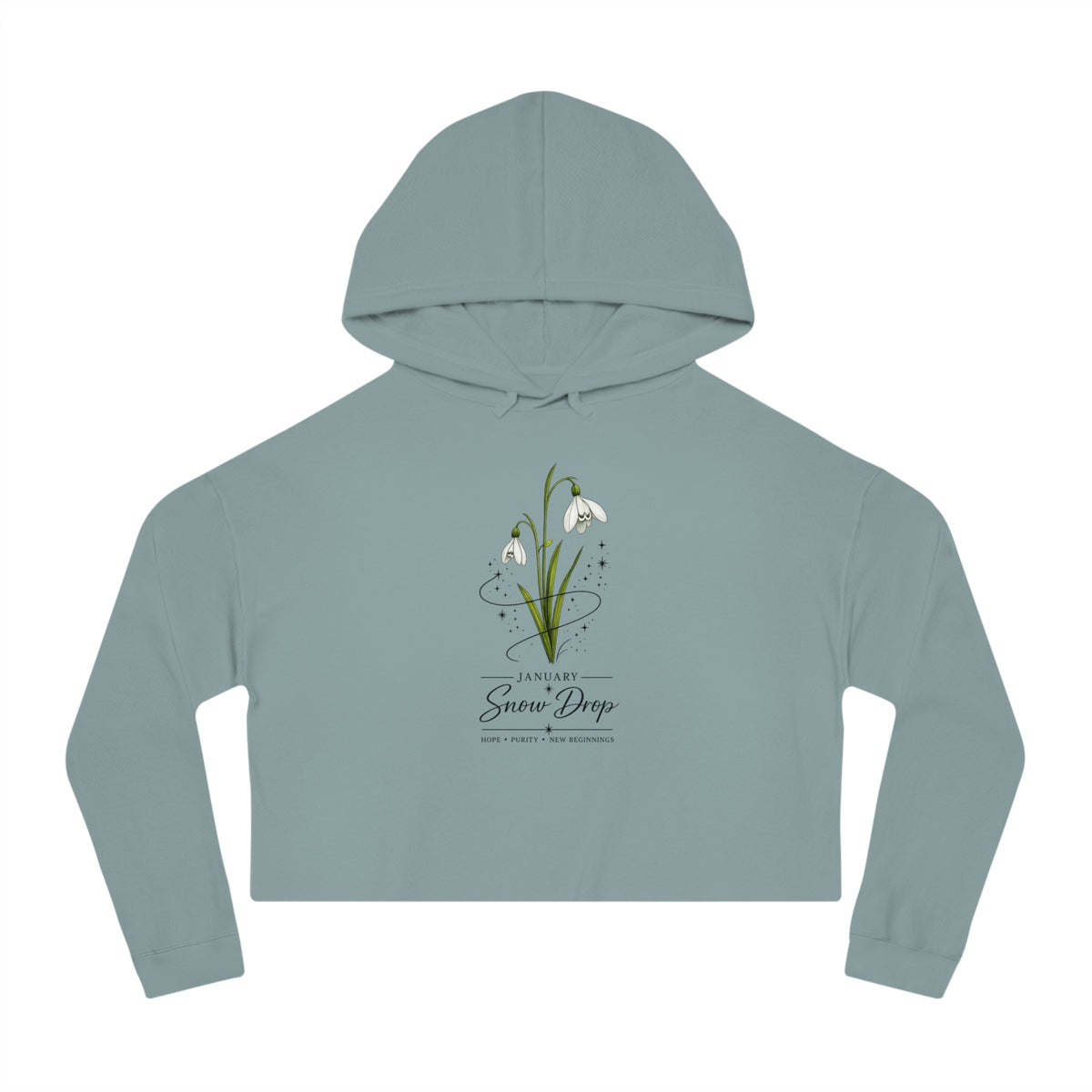 January Birth Flower Cropped Hooded Sweatshirt