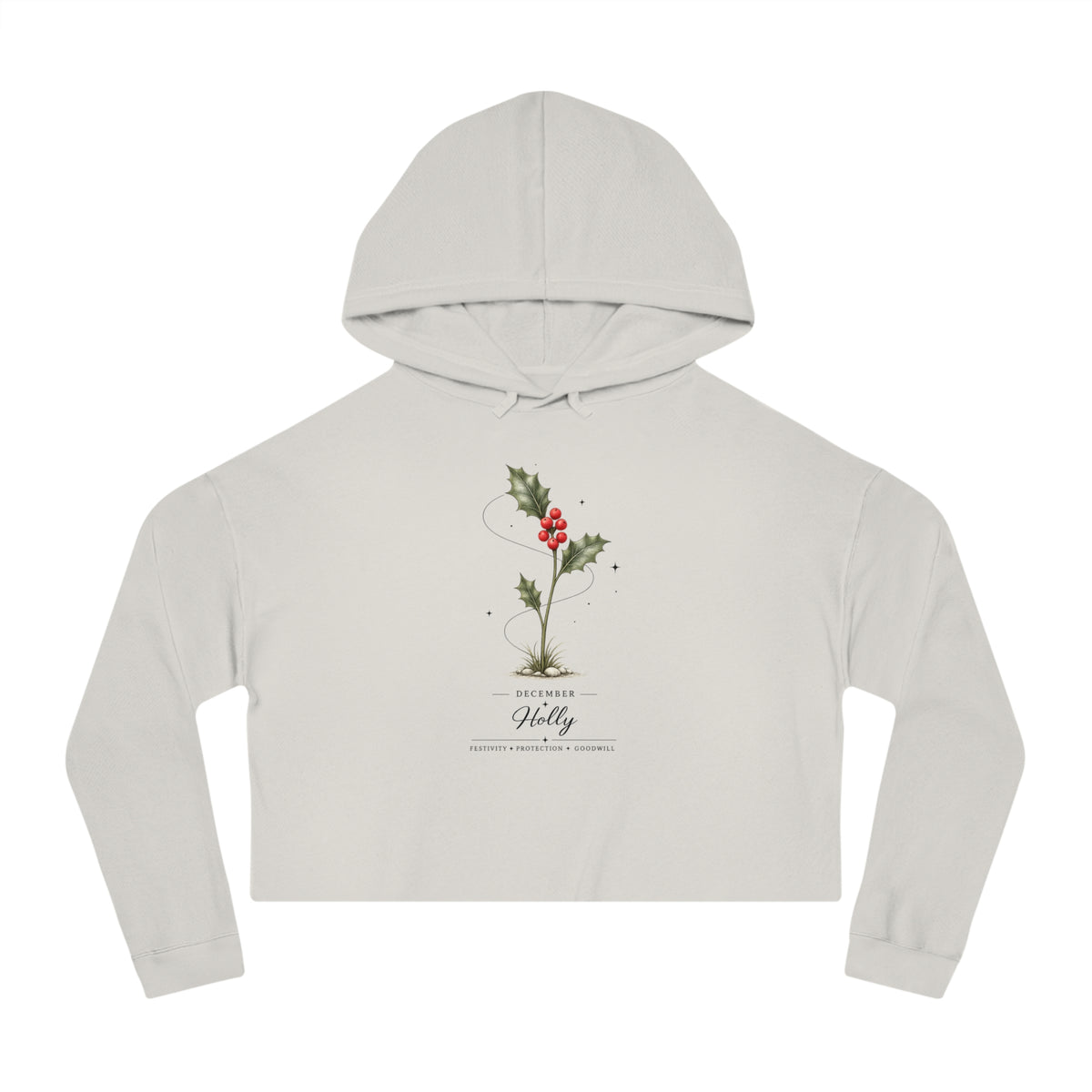 December Birth Flower Cropped Hooded Sweatshirt