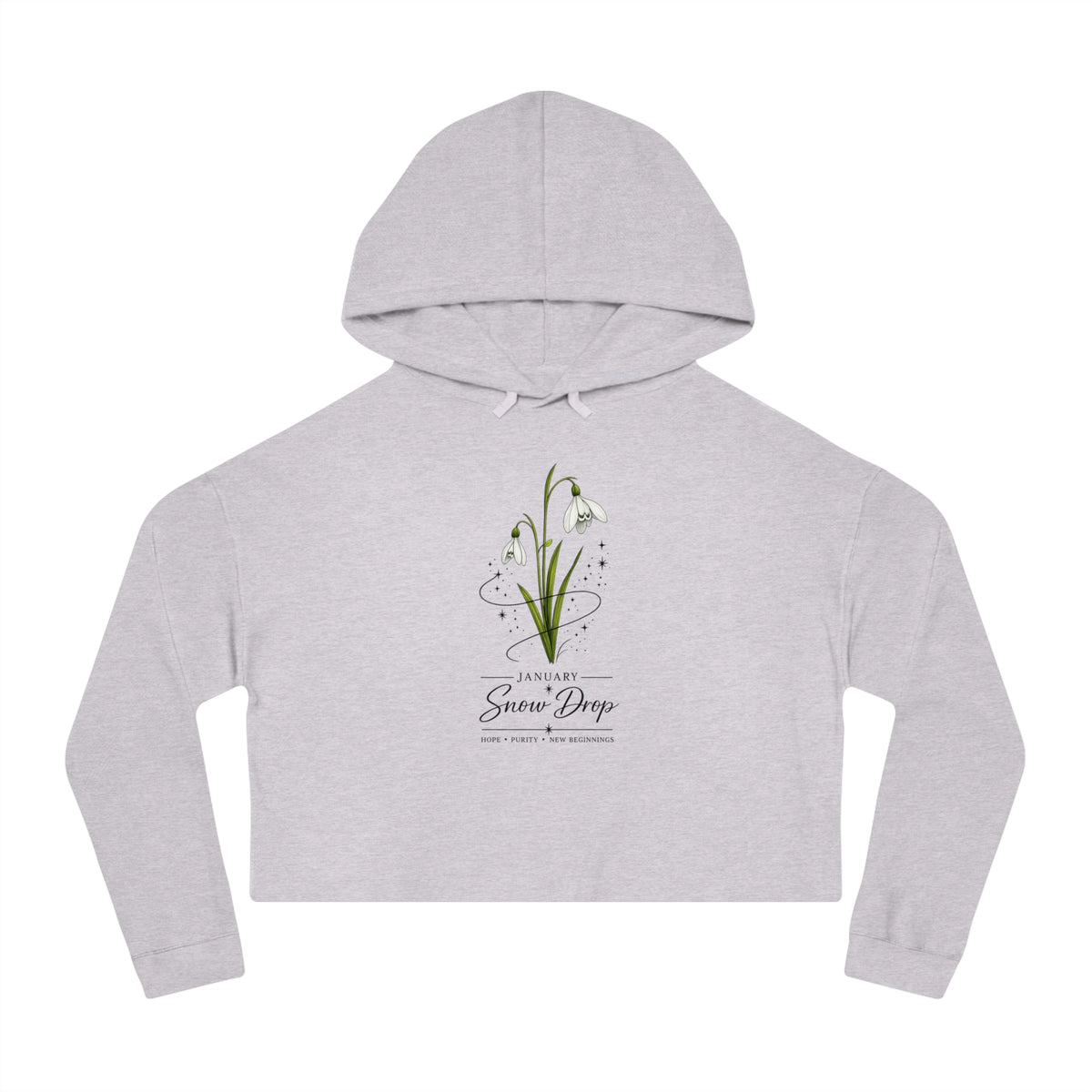 January Birth Flower Cropped Hooded Sweatshirt