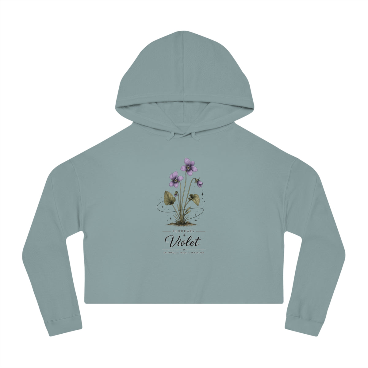 February Birth Flower Cropped Hooded Sweatshirt