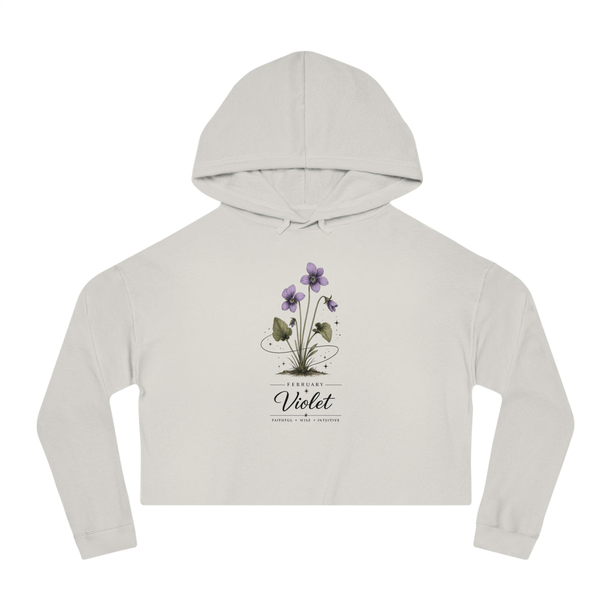 February Birth Flower Cropped Hooded Sweatshirt