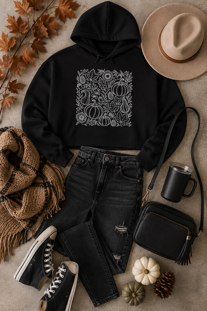 Autumn Whimsy Cropped Hooded Sweatshirt