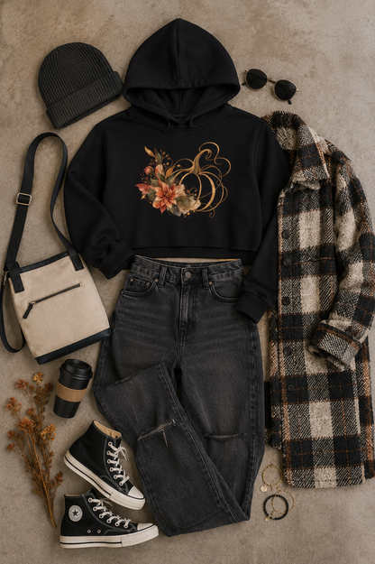 Autumn Bloom Cropped Hooded Sweatshirt