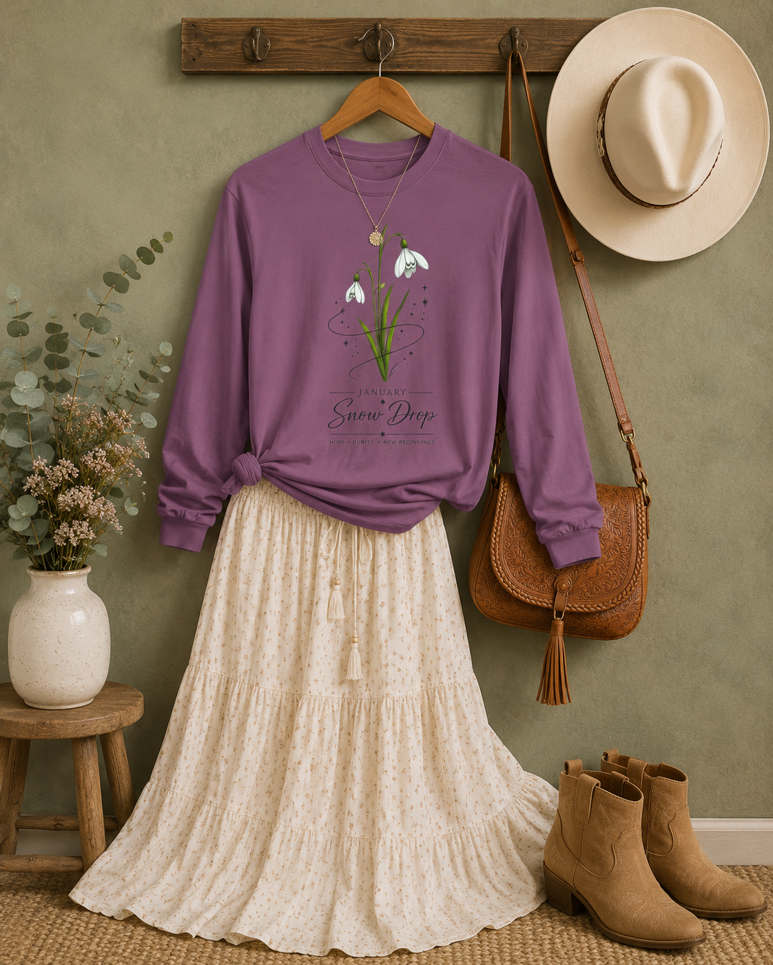 January Birth Flower Long Sleeve T-Shirt