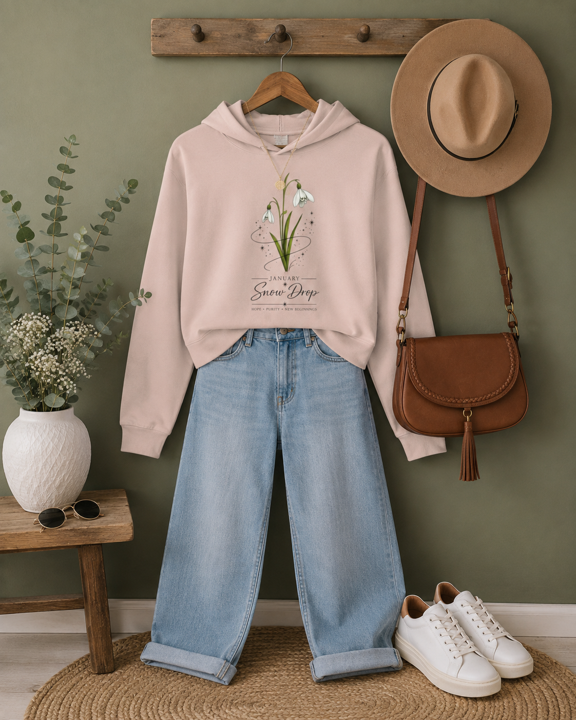 January Birth Flower Cropped Hooded Sweatshirt