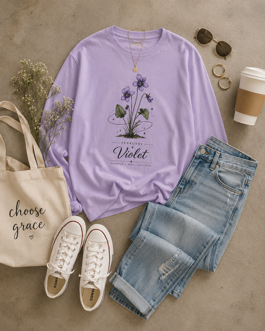 February Birth Flower Long Sleeve T-Shirt