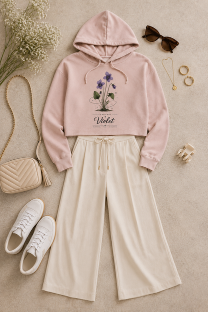February Birth Flower Cropped Hooded Sweatshirt
