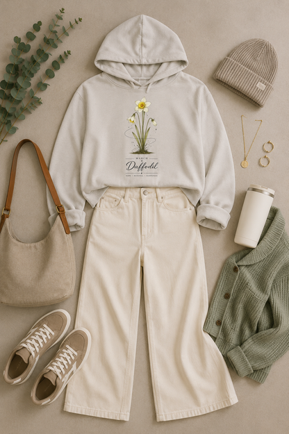 March Birth Flower Cropped Hooded Sweatshirt