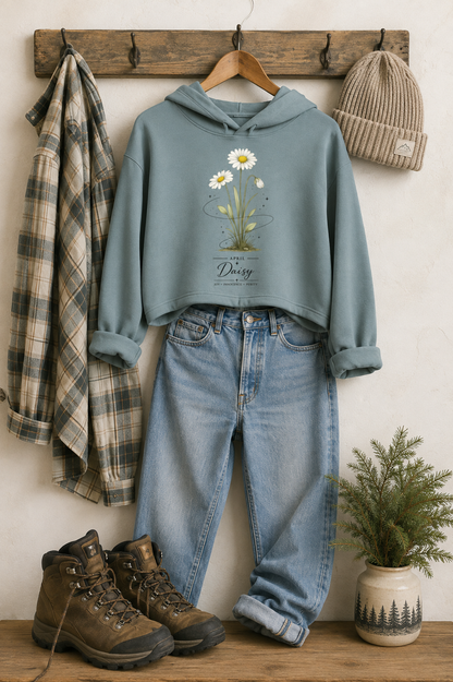 April Birth Flower Cropped Hooded Sweatshirt