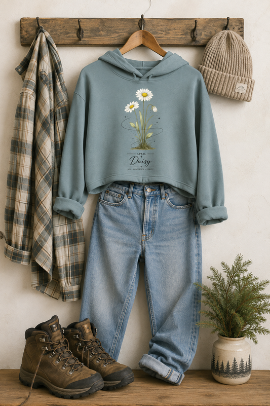 April Birth Flower Cropped Hooded Sweatshirt