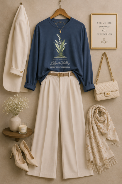 May Birth Flower Long Sleeve T-Shirt