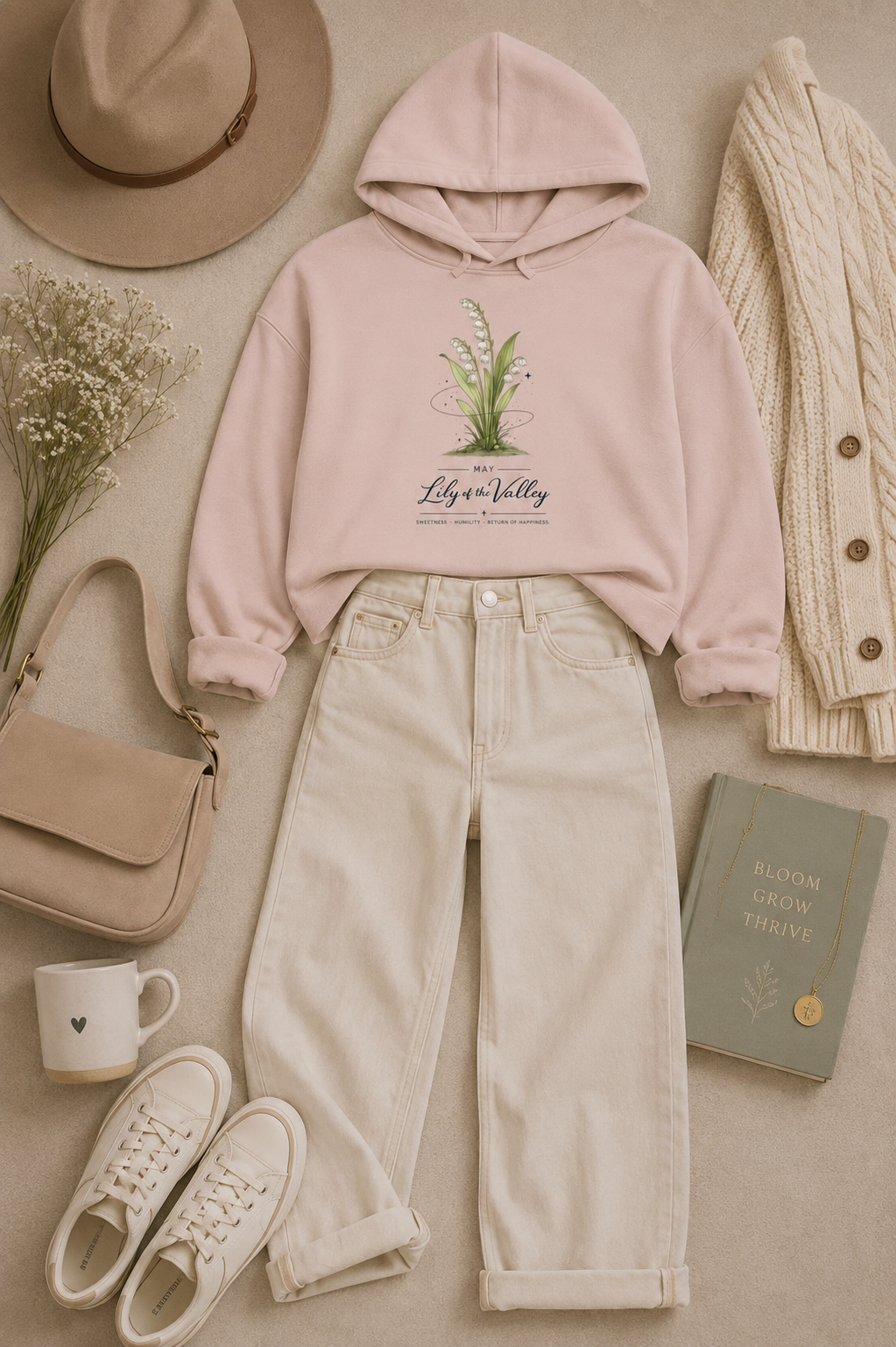 May Birth Flower Cropped Hooded Sweatshirt