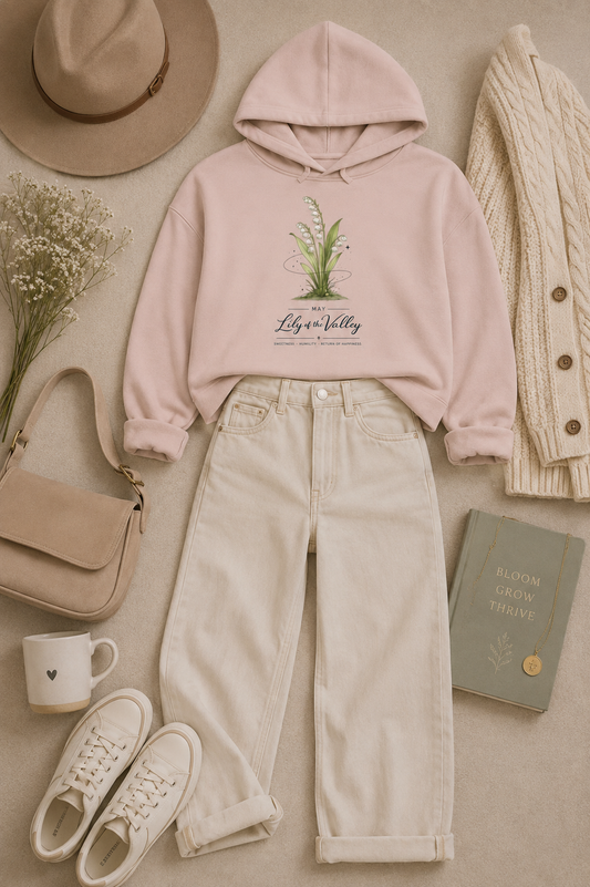 May Birth Flower Cropped Hooded Sweatshirt