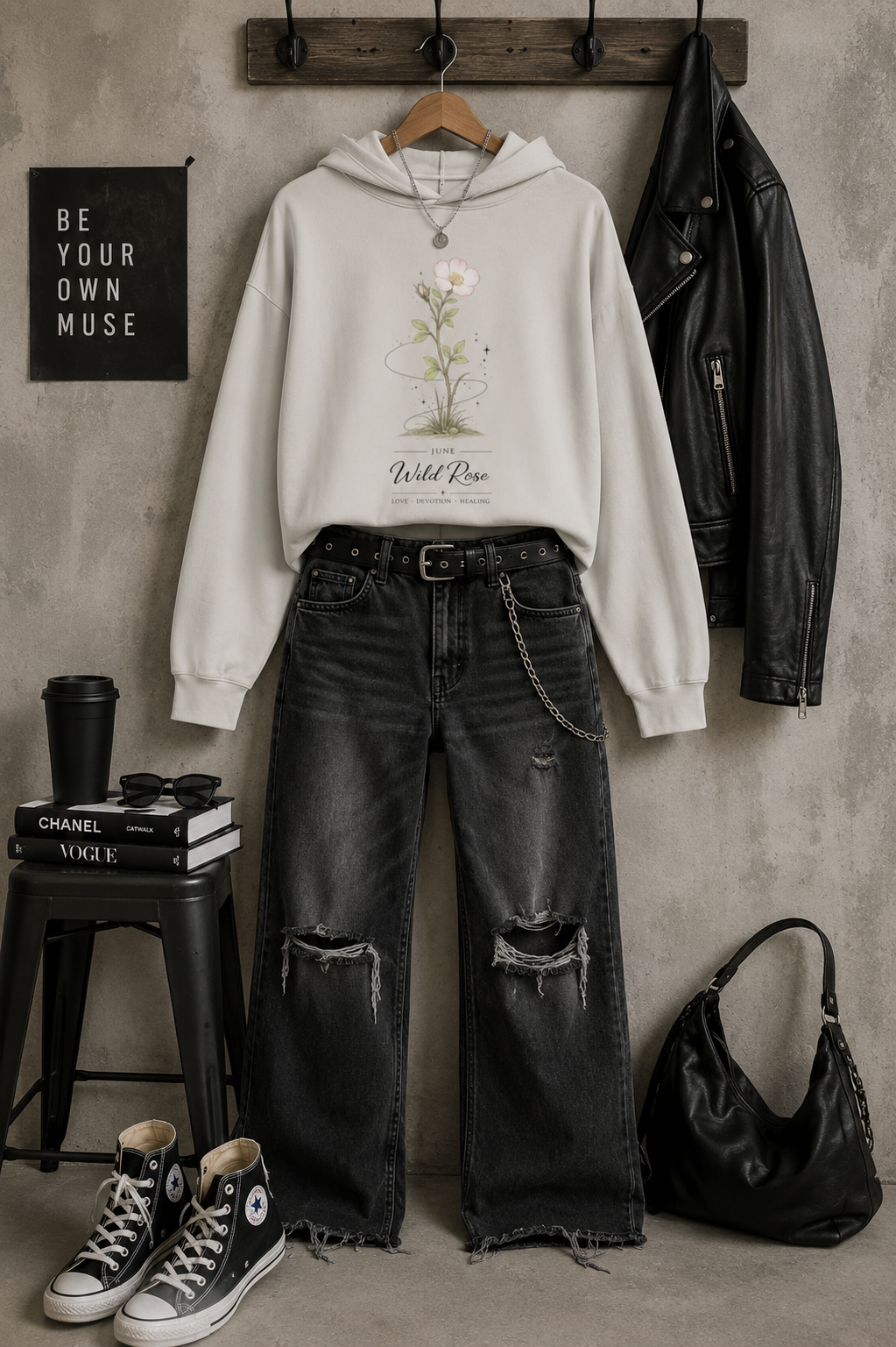 June Birth Flower Cropped Hooded Sweatshirt