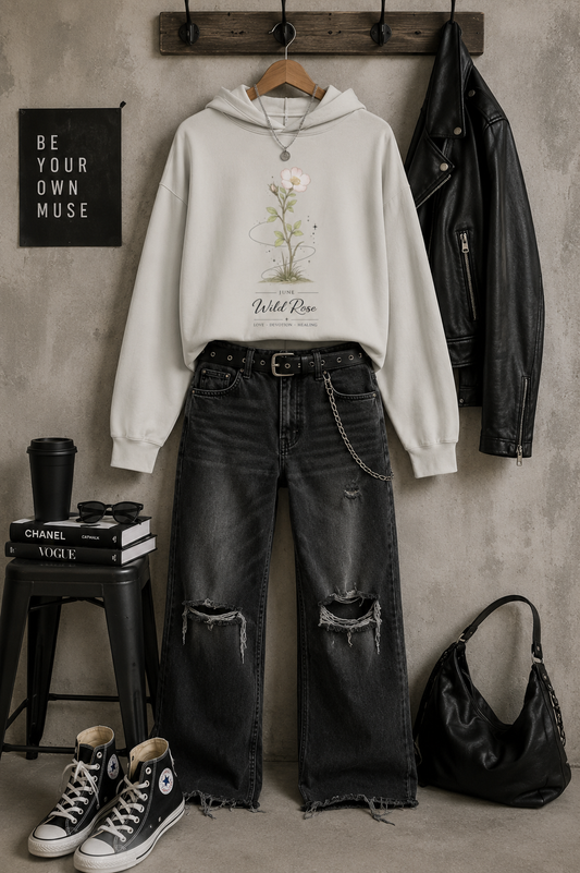 June Birth Flower Cropped Hooded Sweatshirt