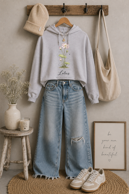 July Birth Flower Cropped Hooded Sweatshirt