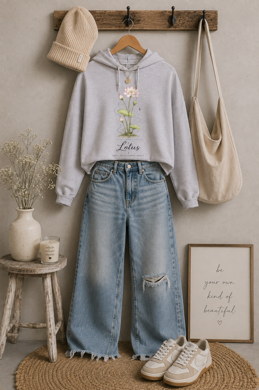 July Birth Flower Cropped Hooded Sweatshirt