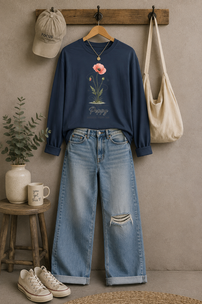 August Birth Flower Long Sleeve T-Shirt
