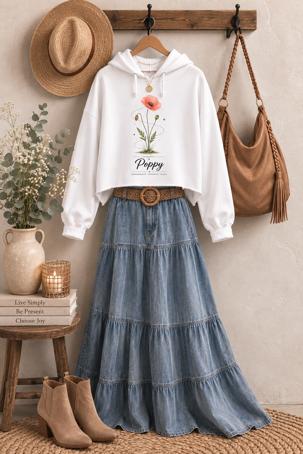 August Birth Flower Cropped Hooded Sweatshirt