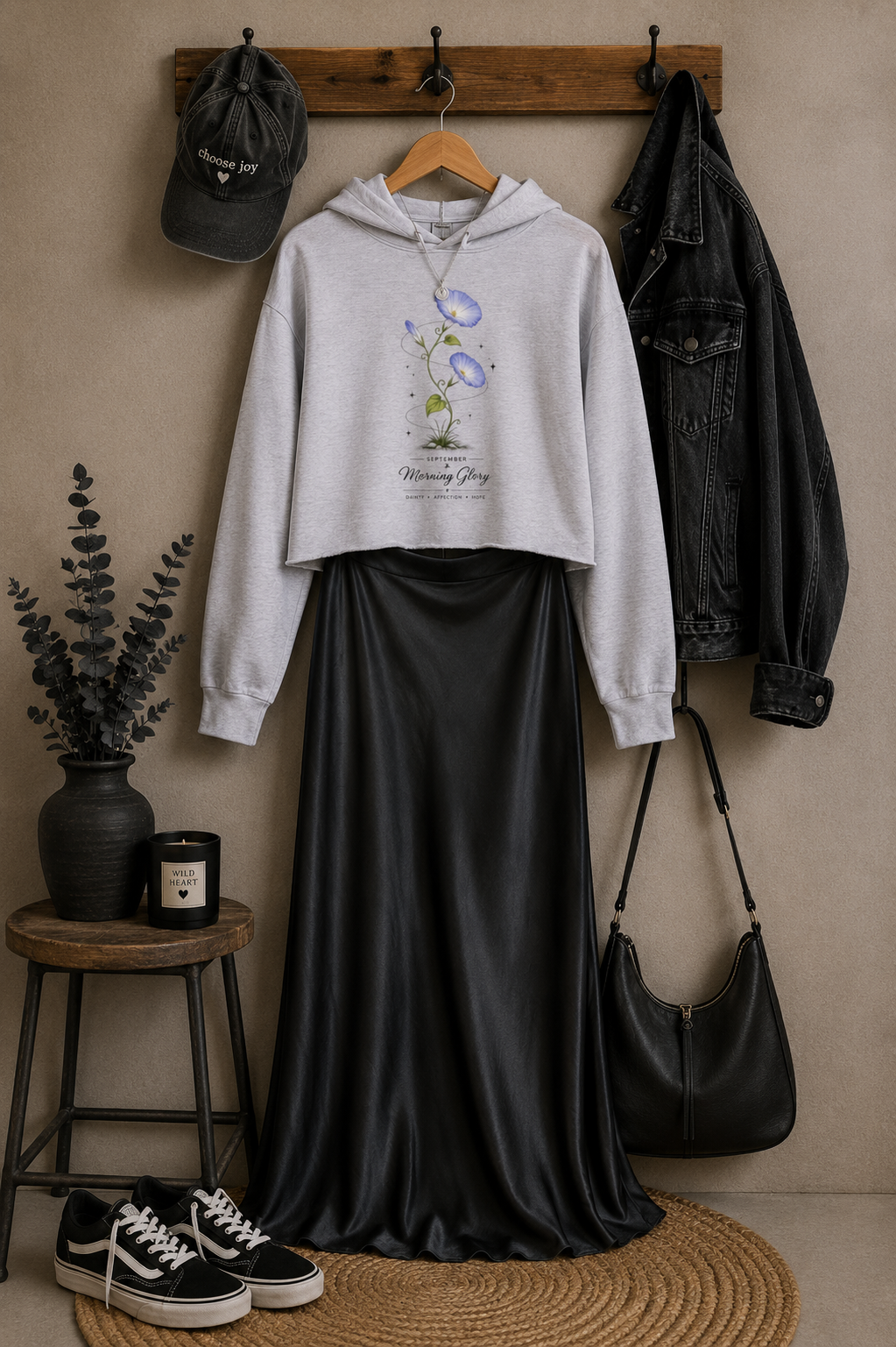 September Birth Flower Cropped Hooded Sweatshirt
