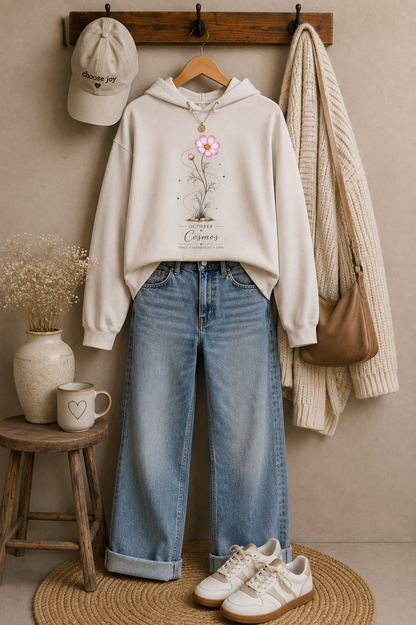 October Birth Flower Cropped Hooded Sweatshirt