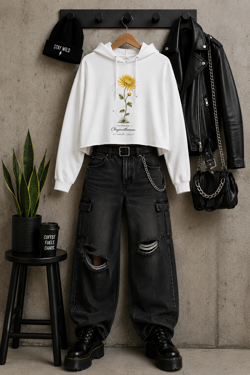 November Birth Flower Cropped Hooded Sweatshirt