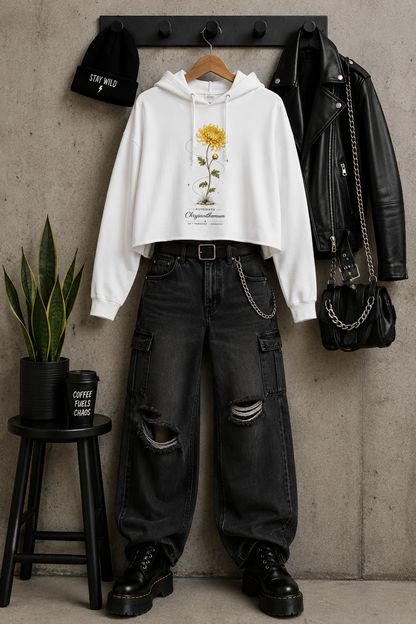 November Birth Flower Cropped Hooded Sweatshirt