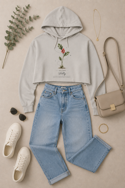 December Birth Flower Cropped Hooded Sweatshirt
