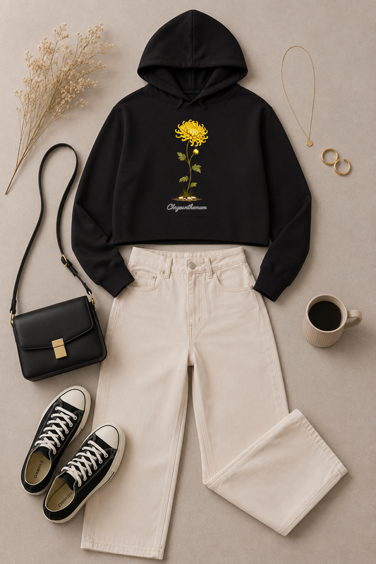 Chrysanthemum Cropped Hooded Sweatshirt