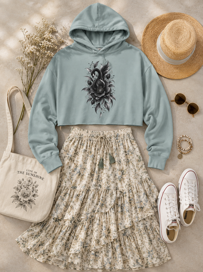 Dark Bloom Cropped Hooded Sweatshirt