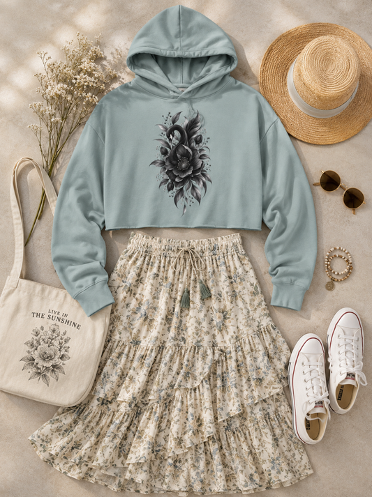 Dark Bloom Cropped Hooded Sweatshirt