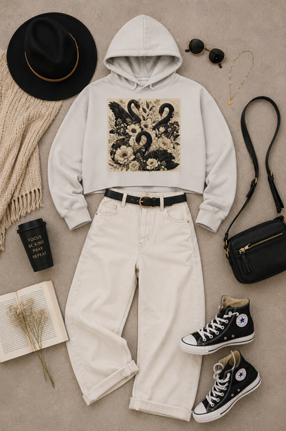 Midnight Bloom Cropped Hooded Sweatshirt