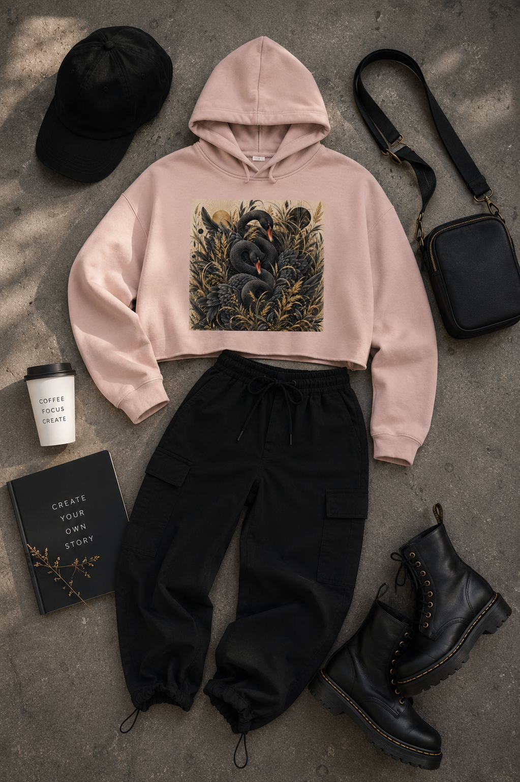Noir Reverie Cropped Hooded Sweatshirt