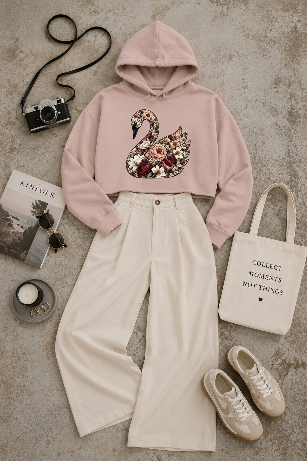 Peony & Plumage Cropped Hooded Sweatshirt