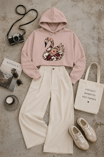 Peony & Plumage Cropped Hooded Sweatshirt