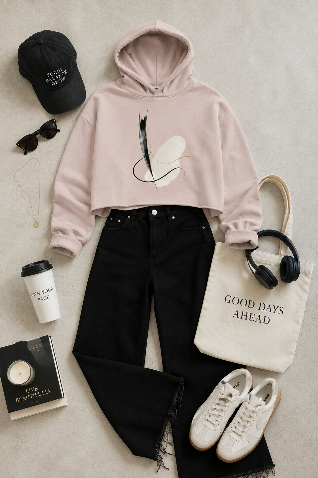 Contrast Cropped Hooded Sweatshirt