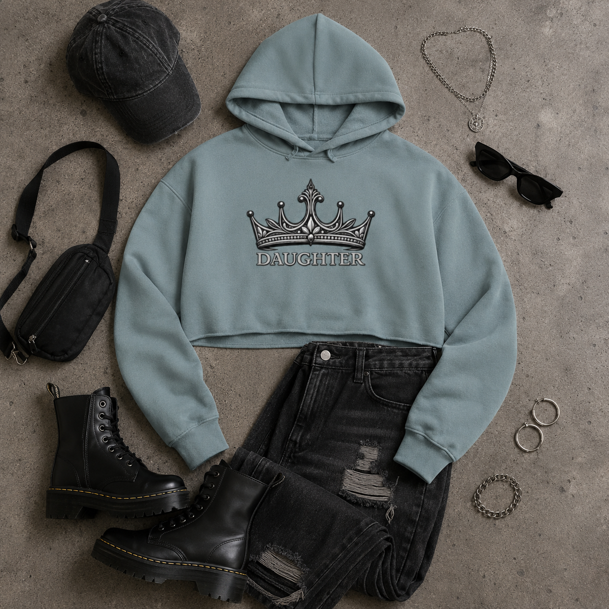 Daughter Crown Cropped Hooded Sweatshirt
