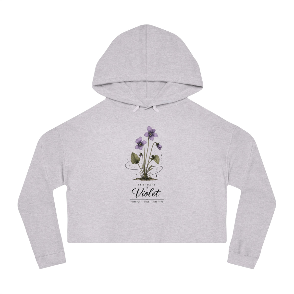 February Birth Flower Cropped Hooded Sweatshirt