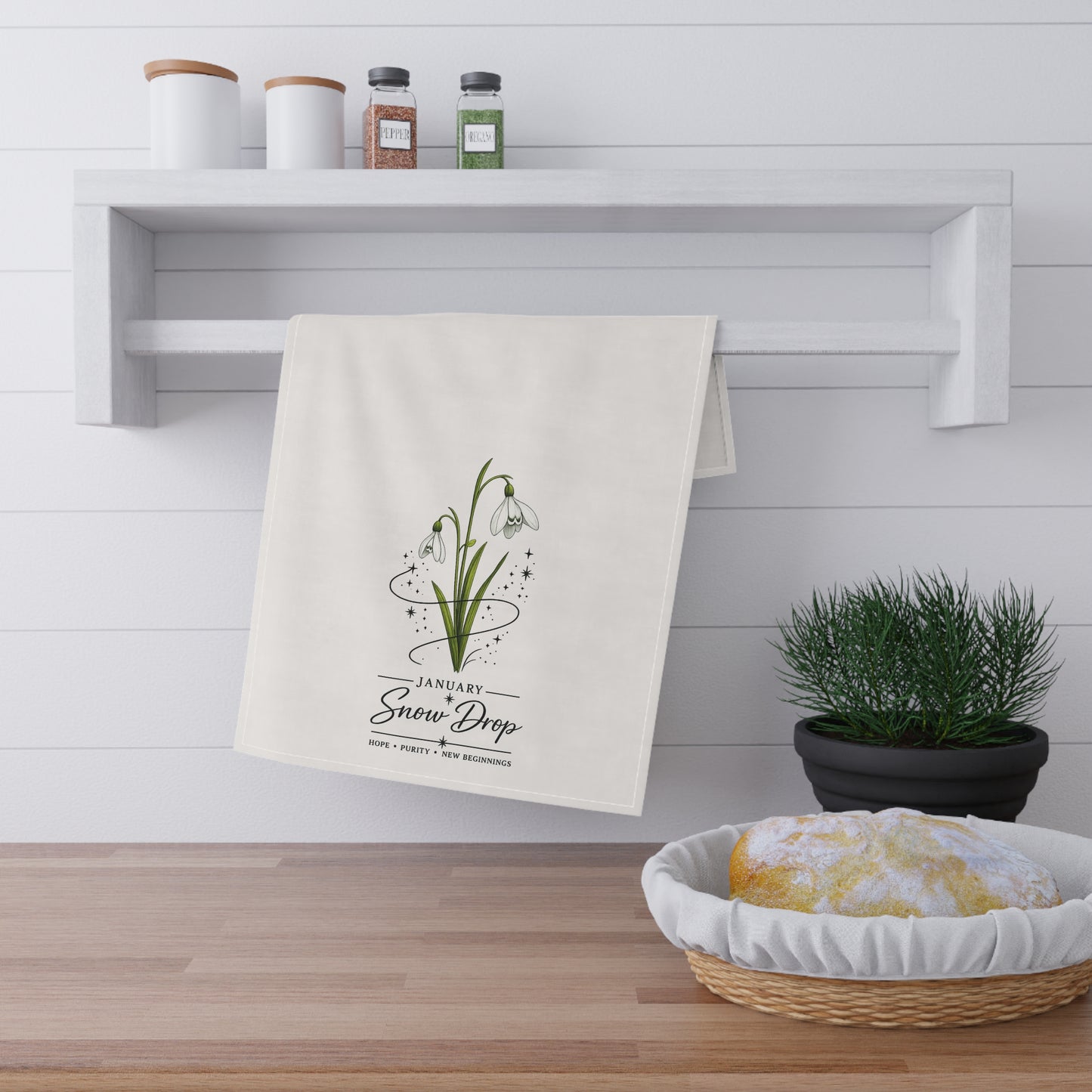 January Birth Flower Tea Towel