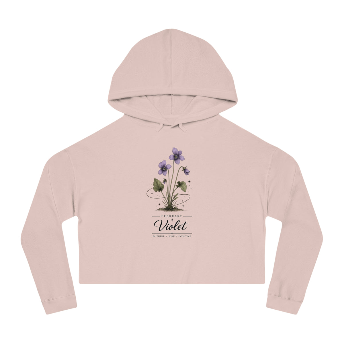 February Birth Flower Cropped Hooded Sweatshirt