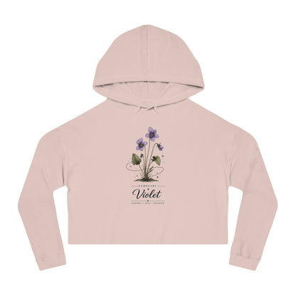 February Birth Flower Cropped Hooded Sweatshirt
