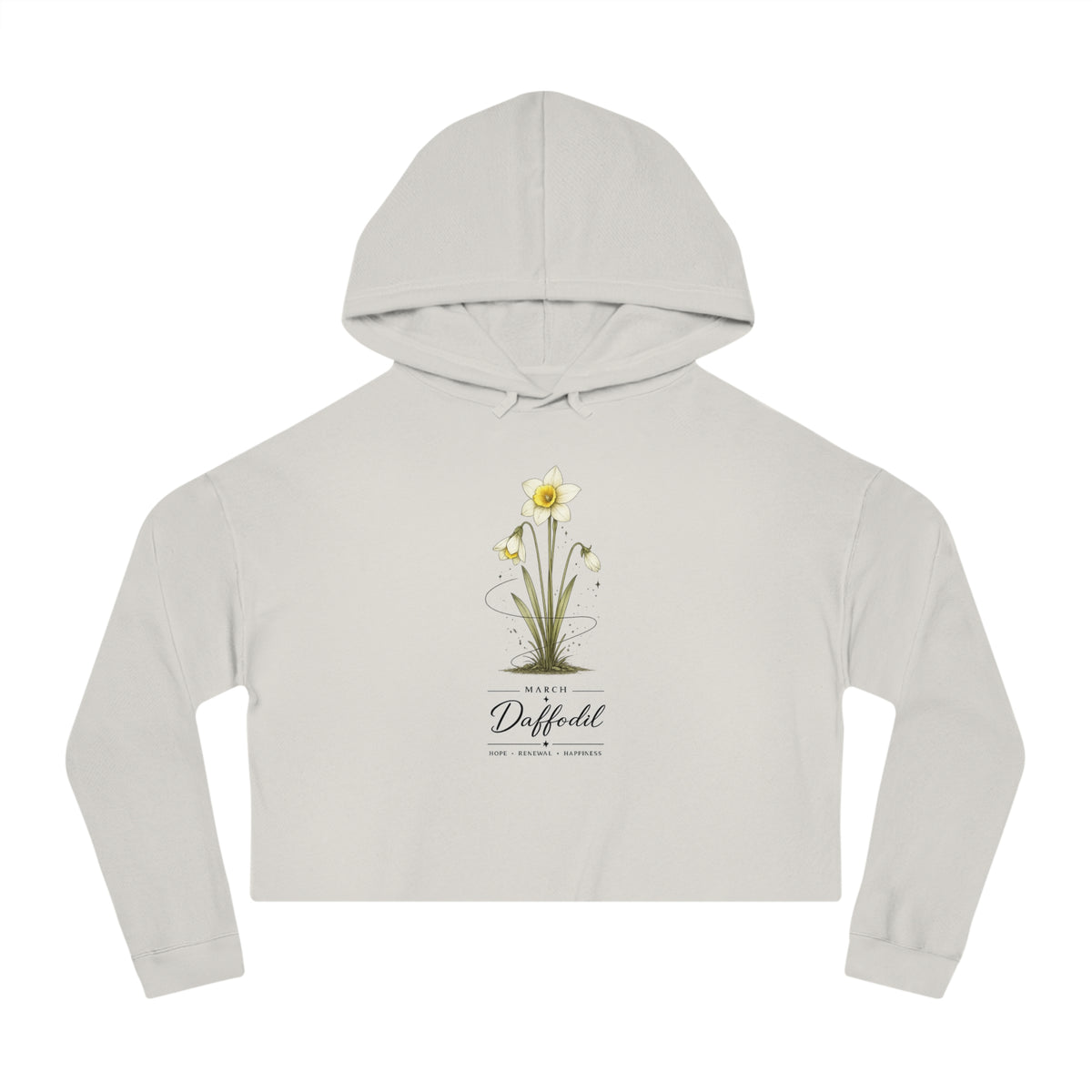 March Birth Flower Cropped Hooded Sweatshirt